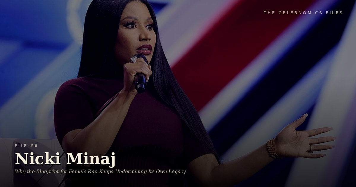Nicki Minaj speaking with attendees at the 2025 AmericaFest at the Phoenix Convention Center in Phoenix, Arizona.
